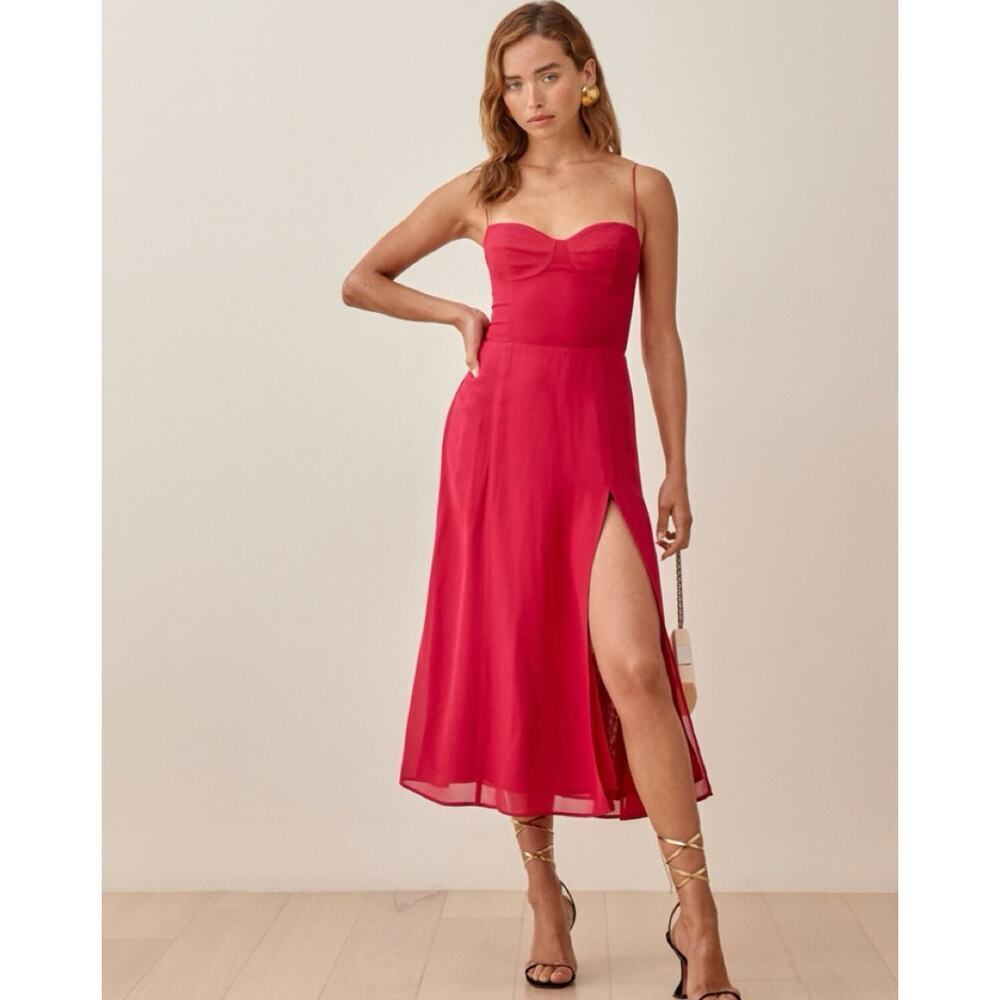 EUC $248 Reformation Juliette Midi Dress Rhubarb
